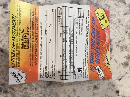 GI JOE IS THIS THE END OF SERPENTOR ORDER FORM Broschüre Booklet KOMPLETT 1988 - Bild 3 von 3