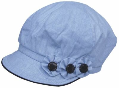 Cool4 XXL Leinen Ballonmütze Hellblau Blumen Applikation Bakerboy Cap SBB06