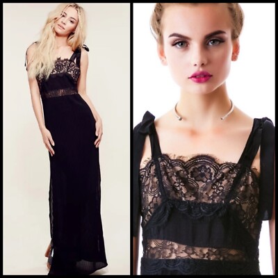 light blue dress black shoes For Love & Lemons Rosalyn Maxi Dress in Black – Cattivo main image 1