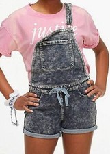Justice Shortalls Overalls Shorts Bib Girls Soft Knit Denim Stretch Sz 6 S NWT
