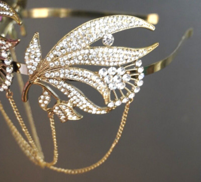 Diadem Krone Band Schmuck Tracht Metall Gold Blumen Anlass Haarschmuck