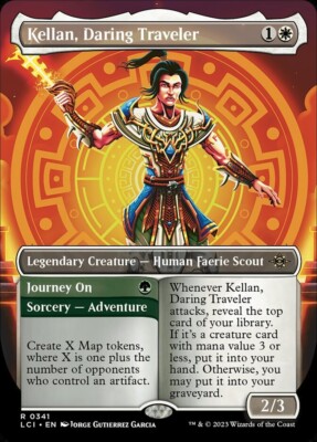 mtg cards with adventure MTG LCI: Kellan, Daring Traveler Journey On (Adventure) Showcase Rare 0341
