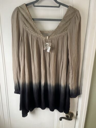 Free People NWT Dip Dye Ombre Boho Top Women’s XS Oversized Raw Edge Navy *Flaw - Picture 2 of 12