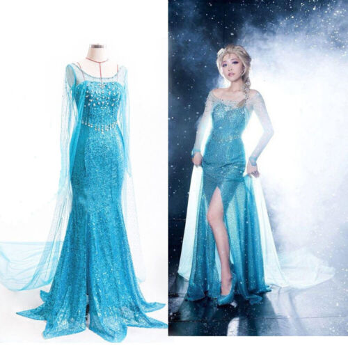 Adults Frozen Snow Queen Elsa Ladies Costume Cosplay Party Gowns Fancy Dressし - Picture 1 of 9