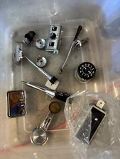 Vintage GM Car Parts - Clock, blinker, trunk key, glove box lock, window crank