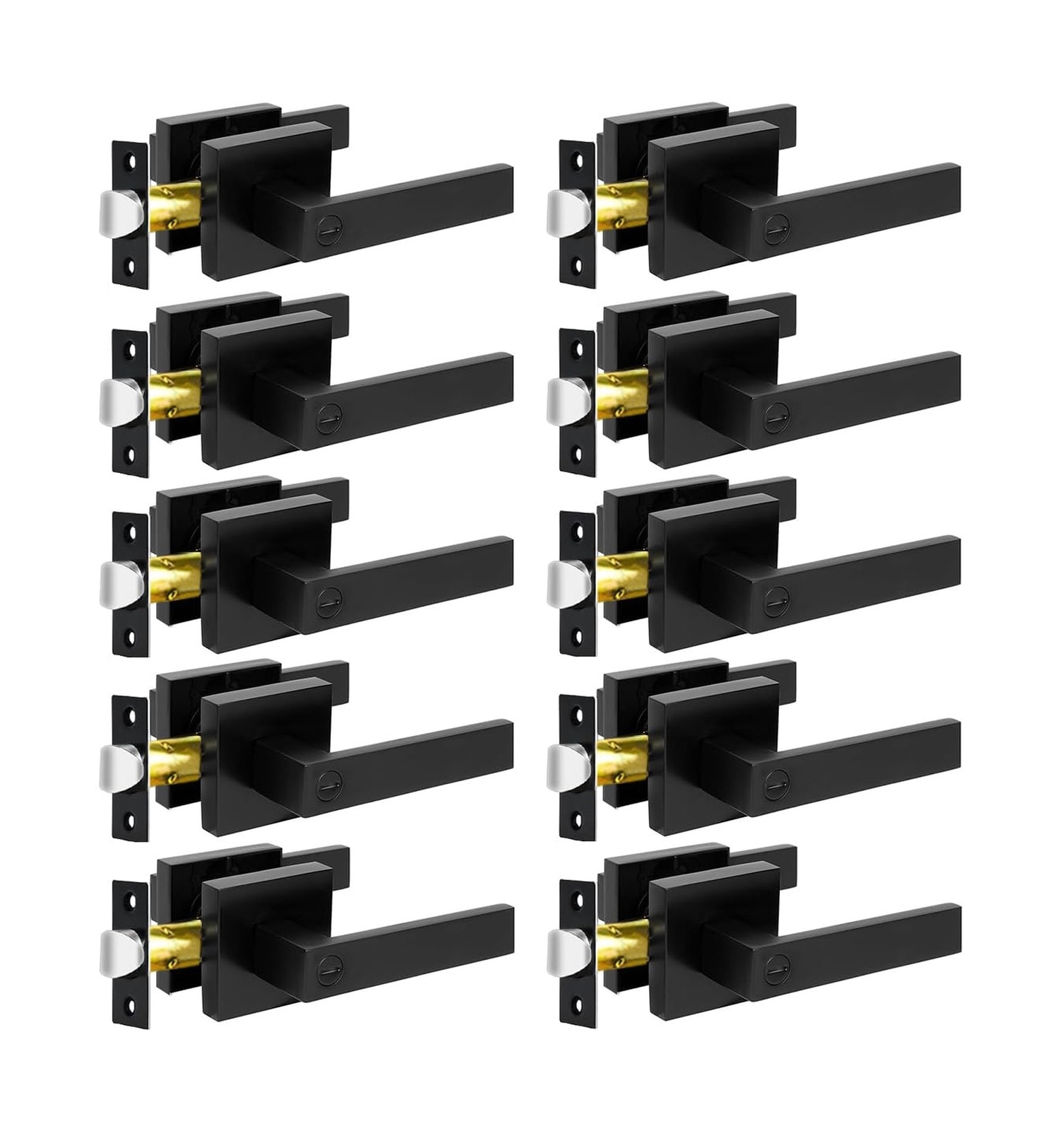 KAMOTA Privacy Door Levers, 10 Pack Matte Black Door Handles Bed and Bath Doo...-image