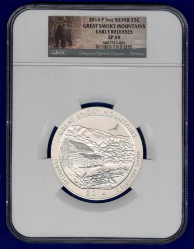 2014-P 5 oz Silver ATB Great Smoky Mountains NGC SP69 Early Releases