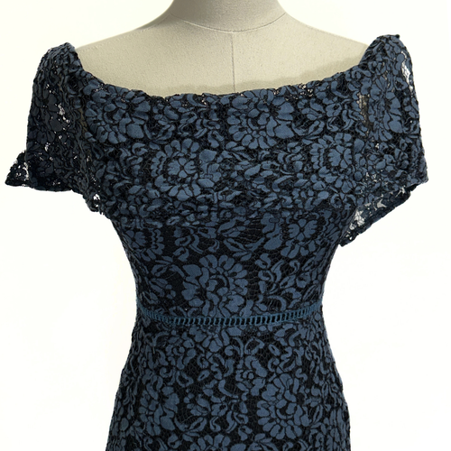 Calli Lace Midi Maxi Dress Off Shoulder Black & Navy Sz 8 Goth Fairy Dark Prom - Picture 3 of 11