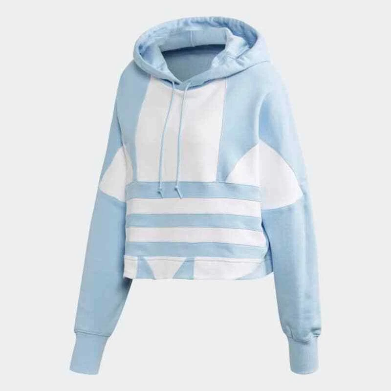 Big Adidas eBay Cropped | Hoodie Small Trefoil Size Logo Pullover Original Light Blue