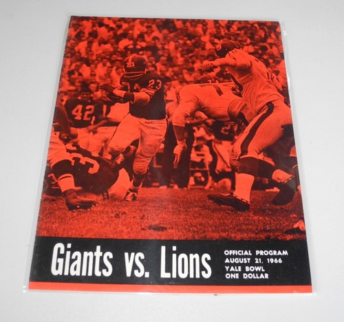 1966 NFL Fútbol New York Giants vs Detroit Lions Media Guide Lista Programa