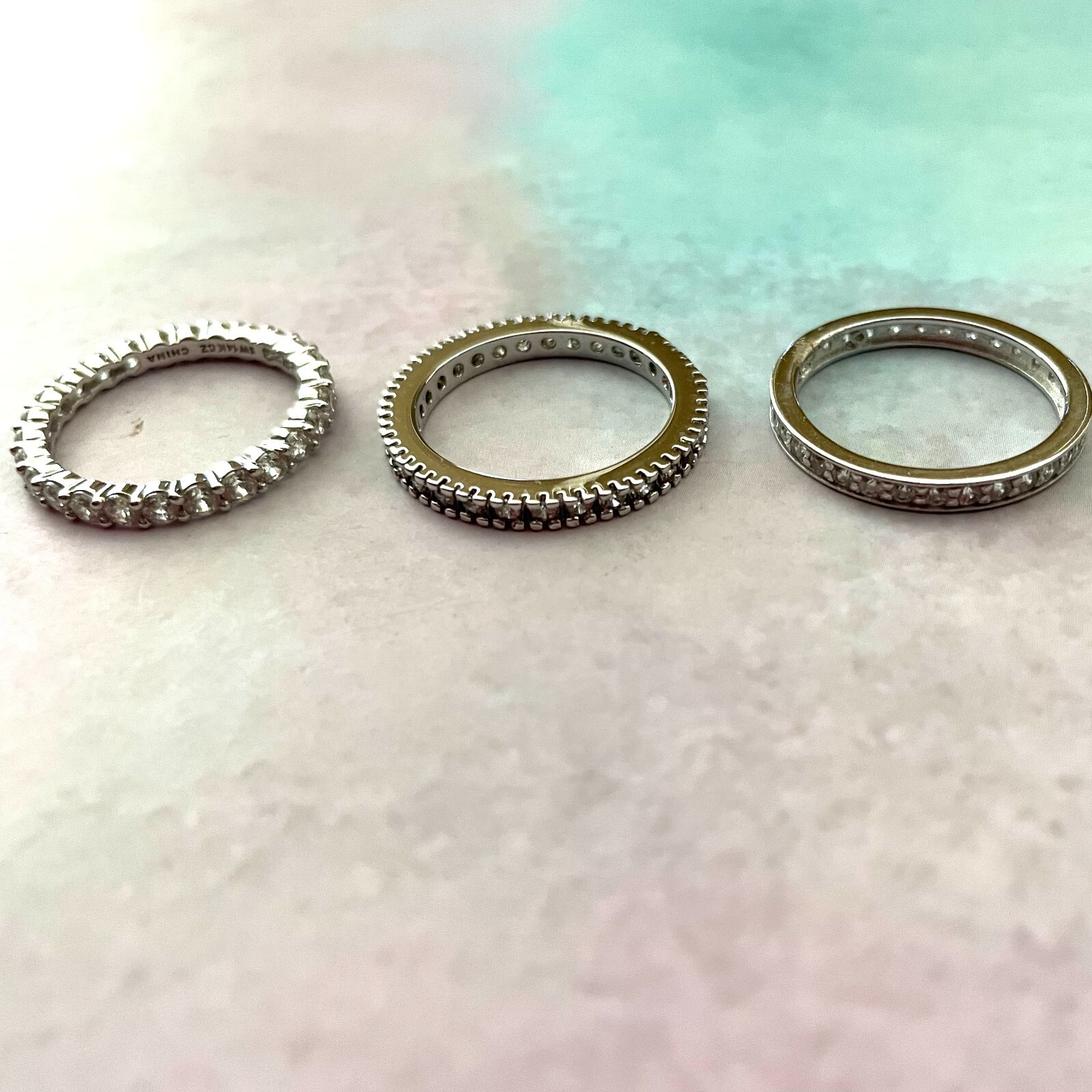 3 Different Stackable Rings Sterling Silver CZ Si… - image 1