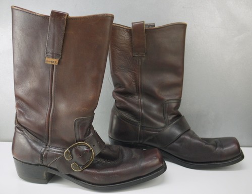 VTG Brown Leather SNUBS Square TOE Biker BUCKLE Boots Mens 10D BF Goodrich SOLES - Picture 13 of 16