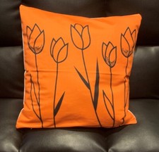 Elegant Pillow Cover 16" x 16" Square Orange Black Tulips Flowers