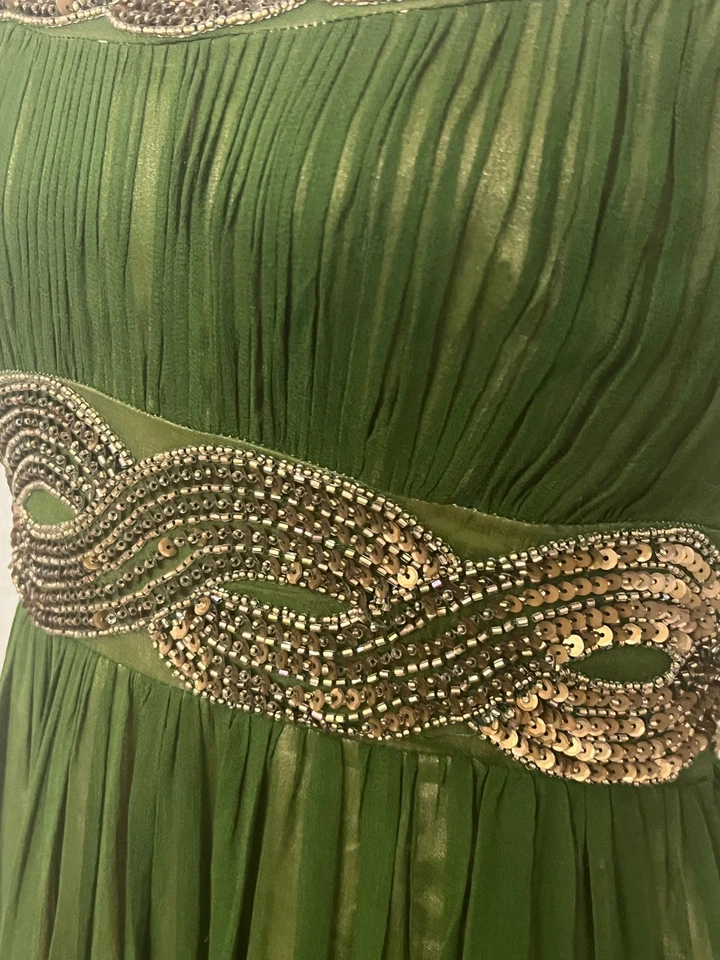 Adrianna Papell Evening Green Beaded Chiffon Cocktail Dress Elegant Embellishe S - Image 3 of 4