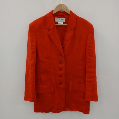 Jaeger Long Blazer Jacket Women Size 14 Red Linen RMF08-VM