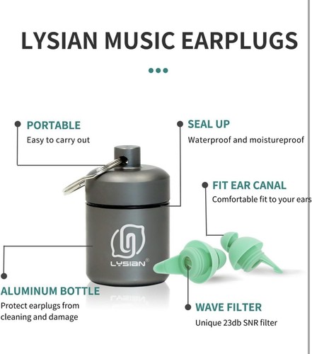 Lysian High Fidelity Concert Reusable Aqua Ear Plugs 2-Pairs for Music & More - Picture 4 of 9