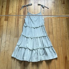 Y2K Light Blue Ruffle Tiered Mini Dress with Adjustable Tie Straps Women Sz - M