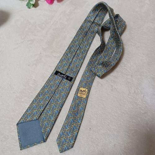 HERMES Necktie Tie Green all-over pattern 100% Silk made in France J4673 - Picture 14 of 24