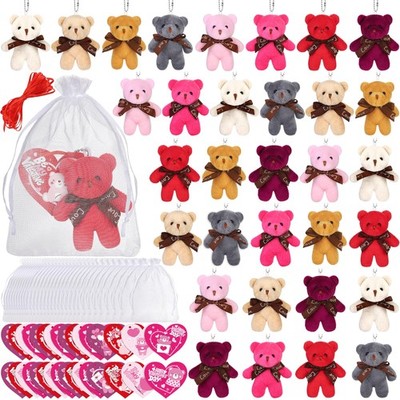 32 Packs Mini Bear with Heart Cards Plush Toy Stuffed Animal Keychain Teddy B...