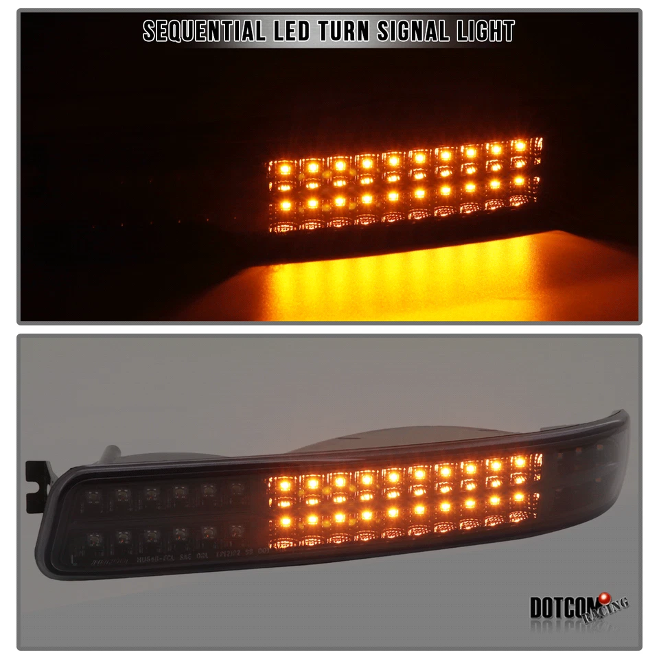Fit 1999-2006 GMC Sierra Yukon Black/Smoke LED Sequential Signal Bumper Lamps - Изображение 3 из 4