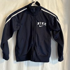 Nike Jacket Youth Size 6 Navy White Zip Up Striped Sleeves Athleisure Sporty