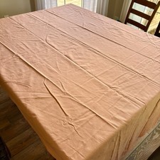 Vtg Linen Long Oval Tablecloth 100x72 in. Peach