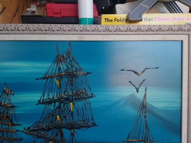 Vanguard Studios 1967 Nautical Ship Drip Art Signed Mid LOCAL PICK UP 40X28” - Image 3 of 4