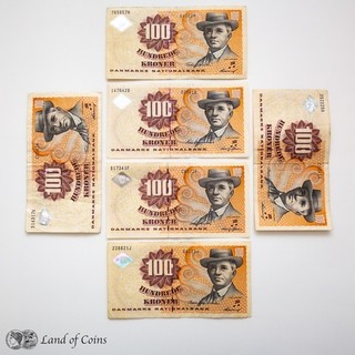 DENMARK: 6 x 100 Danish Krone Banknotes.