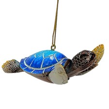 Blue Sea Turtle with Both Fins Up Christmas Tree Ornament