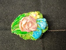 RARE W H Goss Flower Brooch Rose with Snowdrops Coloured Glazed Crested China