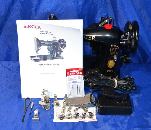 SINGER 99 SEWING MACHINE MANUAL ATTACHMENTS 08-01-1956 EL601662 SERVICED TESTED