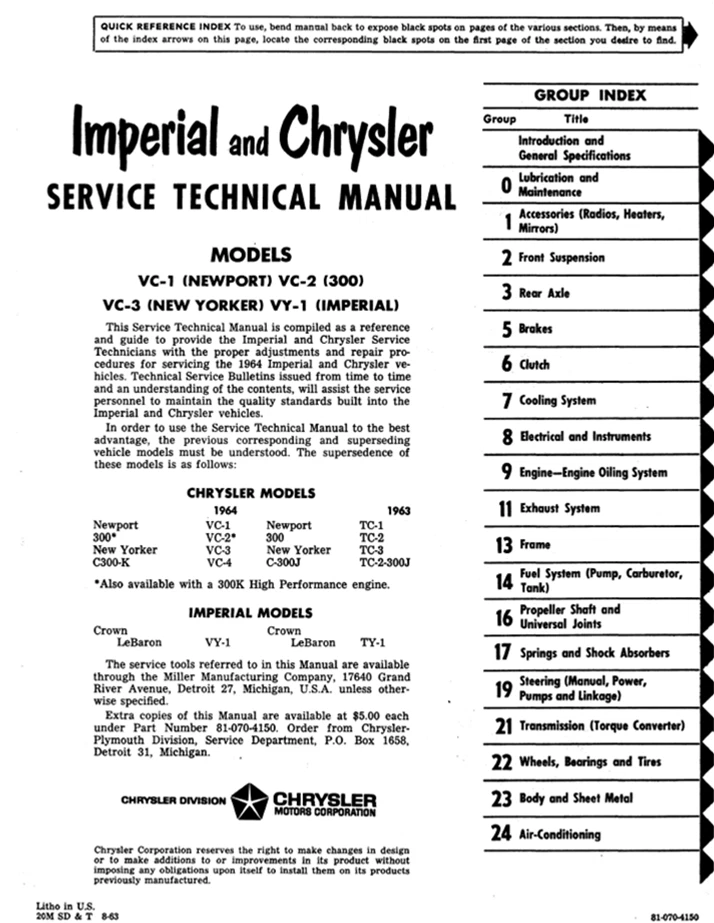 1964 Chrysler Repair Shop Manual USB para Imperial Newport 300 New Yorker - Imagem 3 de 4