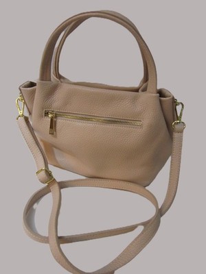 Blush Pink Claudia Italian Pebbled Leather Crossbody Shoulder Tote Bag Two Handl