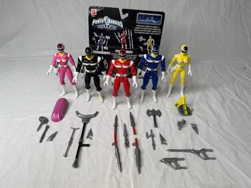 Vintage 1997 Power Rangers In Space Set of 6 Figures and Weapons 5.5"