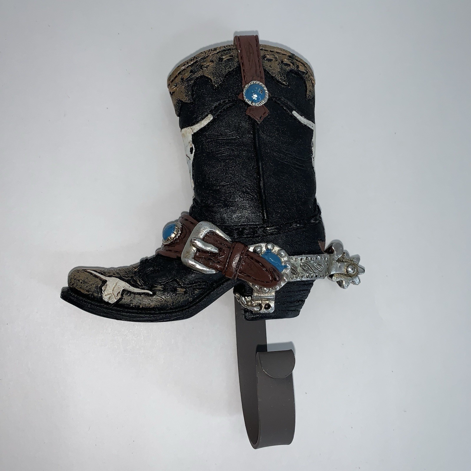 Cowboy Boot Metal Wall Hook Blue Stones Wall Decoration Country Key Hook
