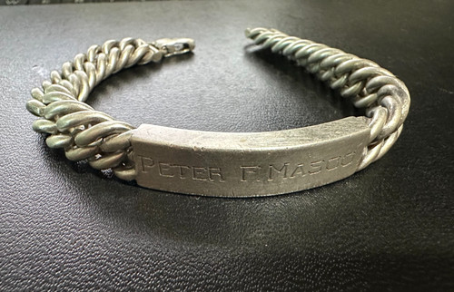 World War II Military Men's Heavy Sterling Silver Vintage Bracelet 8in, 62gr