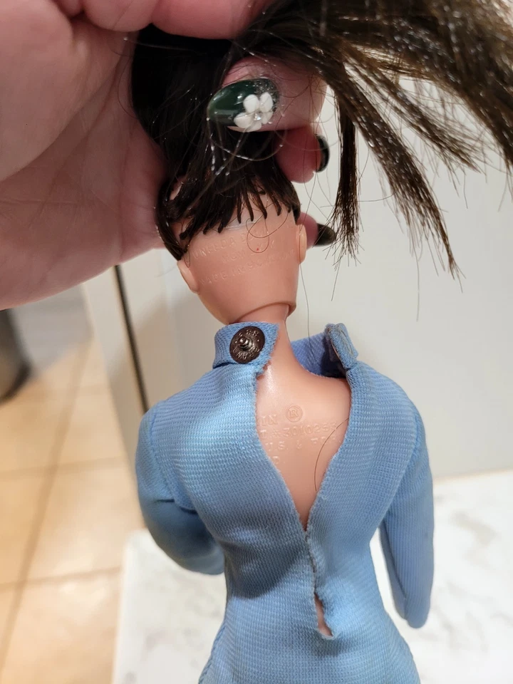 1970s Uneeda Dollikin Action Girl Doll Brunette Blue Jumpsuit - Image 3 of 4