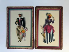 Man Lady Retro Fashion Woman Umbrella Flowers Vintage Old 2x Playing SWAP CARDS