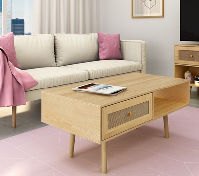 Loft & Luv Remy Boho Mid-Century Natural Storage Drawer and Shelf, Finish Rat...