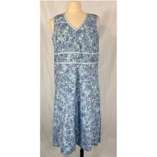 Croft & Barrow Blue Floral Cotton Sleeveless V-Neck Sun Dress Summer Size 14