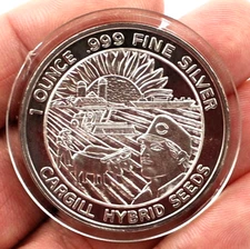 1990 CARGILL HYBRID SEEDS 1 OUNCE .999 FINE SILVER COIN