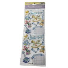 Miss Elizabeth's Baby Boy Theme 30 Glitter Scrapbook Craft Stickers NEW Bibs