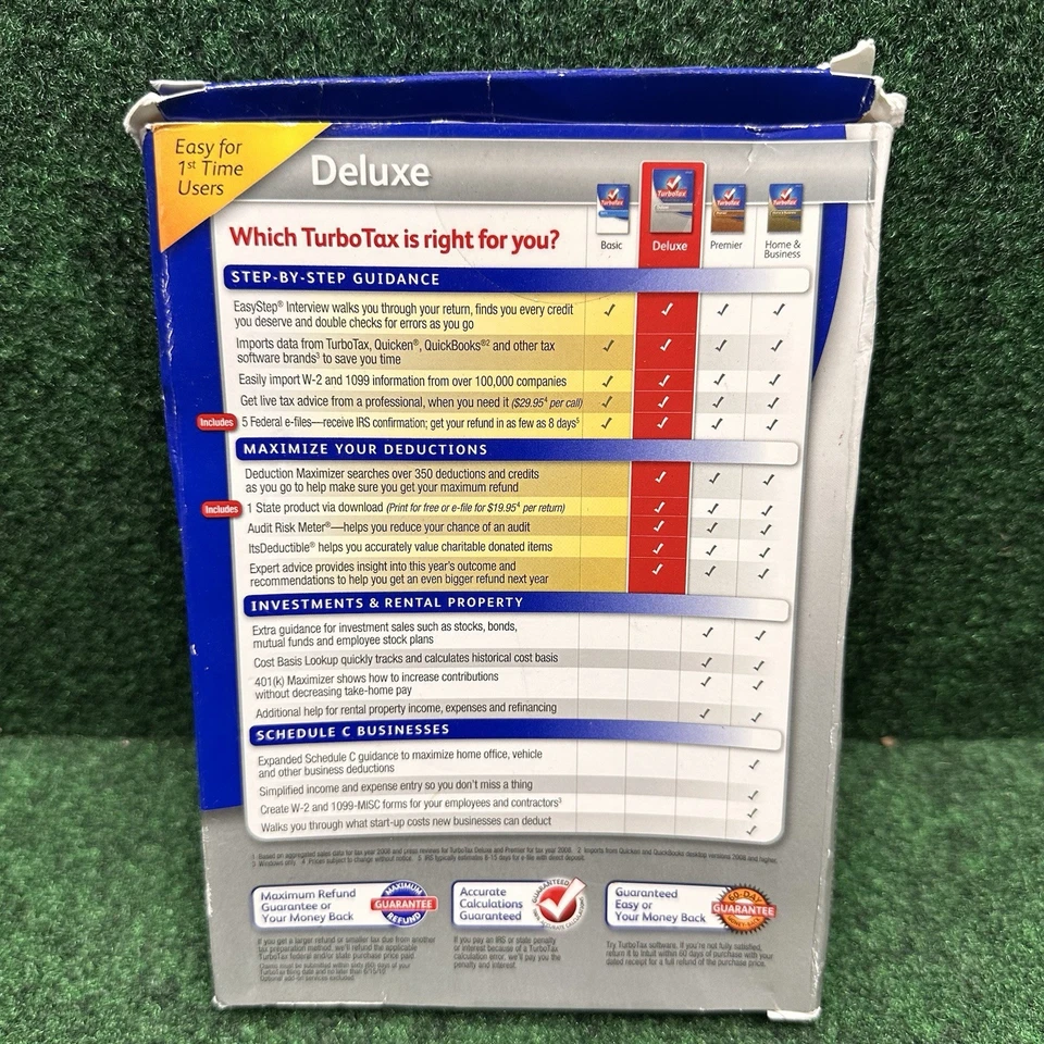 2009 TurboTax Deluxe Federal + State Maximize Deductions Case and CD Back Taxes - Image 3 of 3