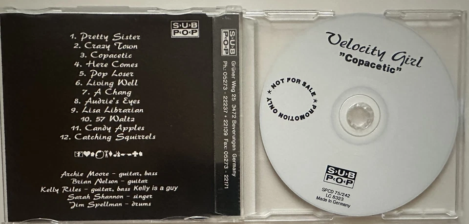 Velocity Girl – Copacetic (D 93, Sub Pop – SPCD 75/242) Promo-CD - Bild 2 von 2