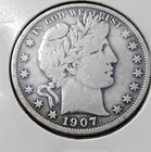 SILVER BARBER HALF DOLLAR 1907 CIRCULAT ED 81S PRROF DOLLARUNC.