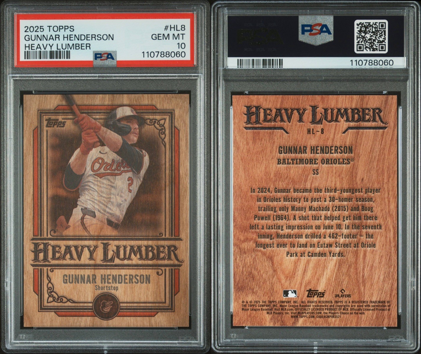 2025 TOPPS HEAVY LUMBER #HL8 GUNNAR HENDERSON PSA 10 GEM MINT BALTIMORE ORIOLES view 5