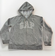 GAP Hoodie Womens Medium Gray Logo Sweatshirt Full Zip Fleece Ladies Spell Out