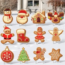 Christmas Decorations Santa Snowman Gingerbread Yard Signs Stakes Outdoor 12 PCS