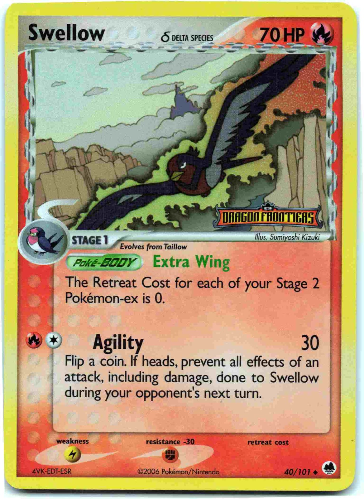 Swellow (Delta Species) Uncommon Dragon Frontiers DF Fire Reverse Holo 40/101 LP