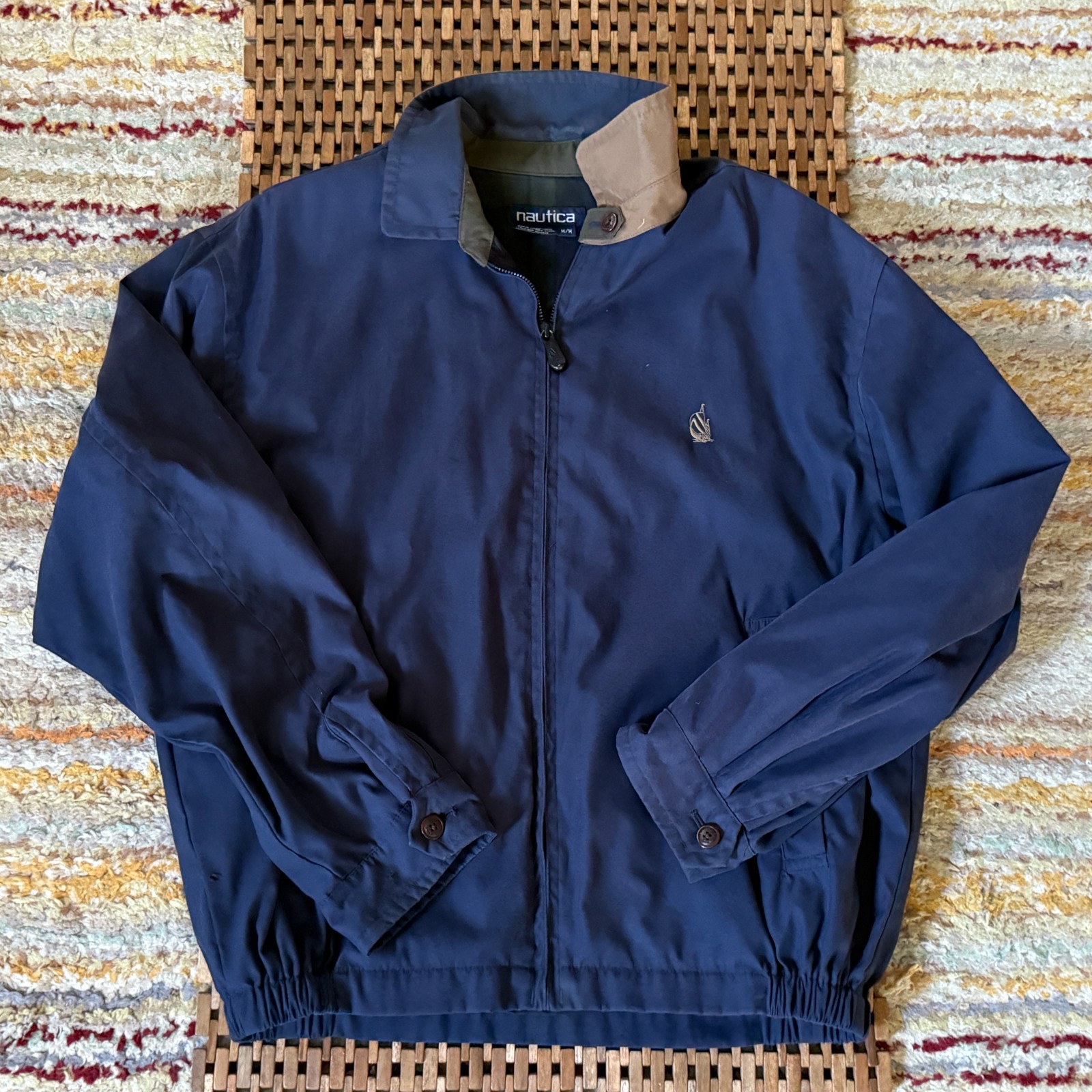 Vintage Nautica Bomber Jacket Full Zip Navy Blue Men's Size Medium M VTG